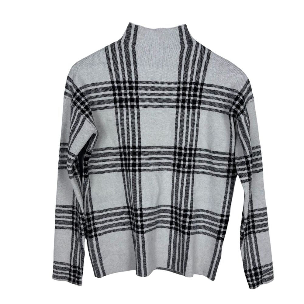 Tahari Black White Windowpane Mock Neck Sweater Women's XS